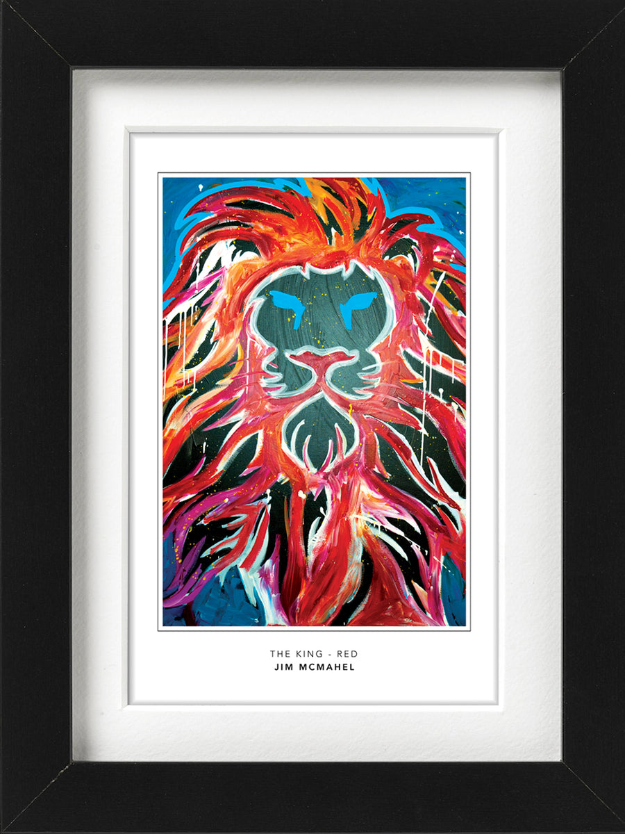 The King, Red, a lion's face in red and orange brushwork, by Jim McMahel